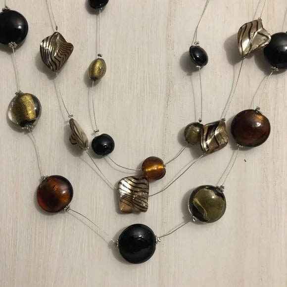 Layered Abalone MOP Beaded Wire Illusion Statement Necklace - Picture 3 of 9